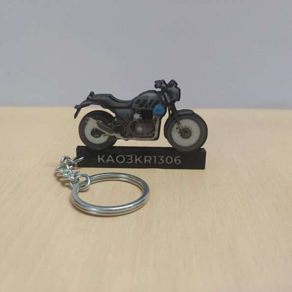 Customized Royal Enfield Scram 411 Graphite Blue Colorful Bike Shape Gel Number Plate Keychain