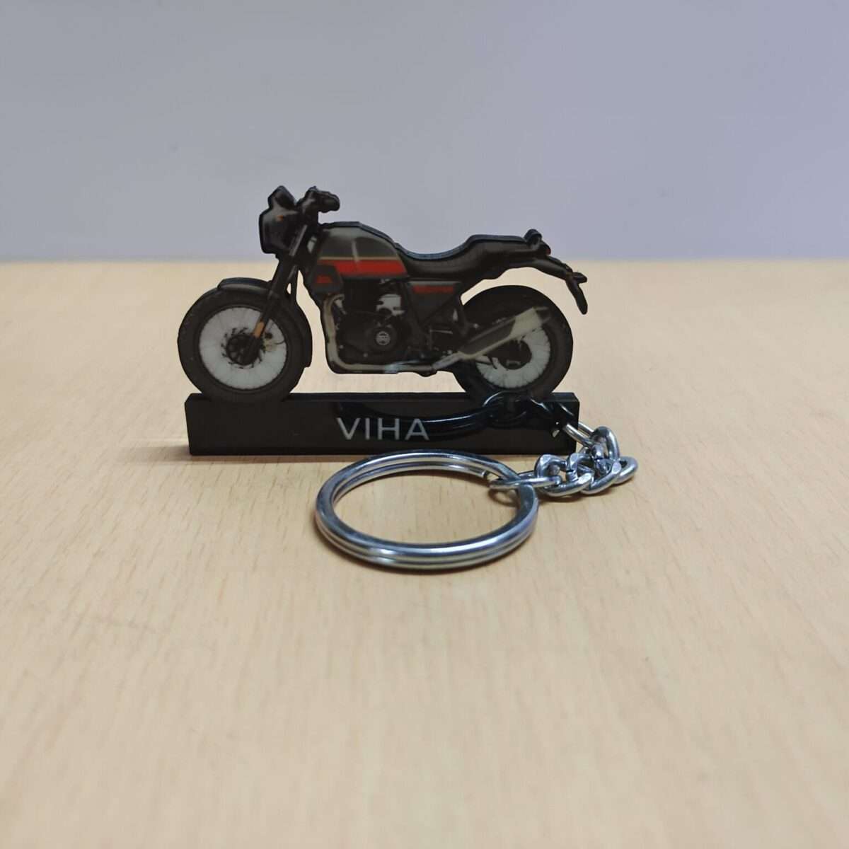Customized Royal Enfield Scram 411 Graphite Red Colorful Bike Shape Gel Number Plate Keychain (2)