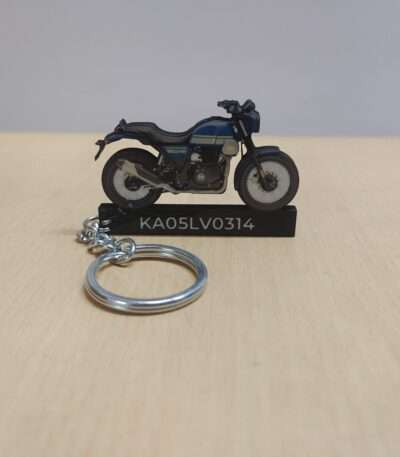 Customized Royal Enfield Scram 411 Skyline Blue Colorful Bike Shape Gel Number Plate Keychain