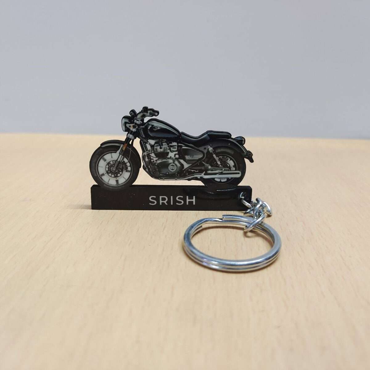Customized Royal Enfield Super Meteor 650 Astral Black Colorful Bike Shape Gel Number Plate Keychain (2)