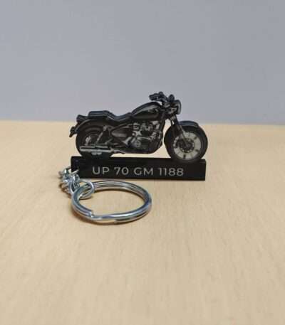 Customized Royal Enfield Super Meteor 650 Astral Black Colorful Bike Shape Gel Number Plate Keychain