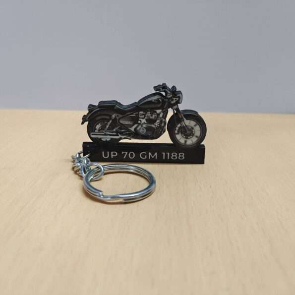 Customized Royal Enfield Super Meteor 650 Astral Black Colorful Bike Shape Gel Number Plate Keychain