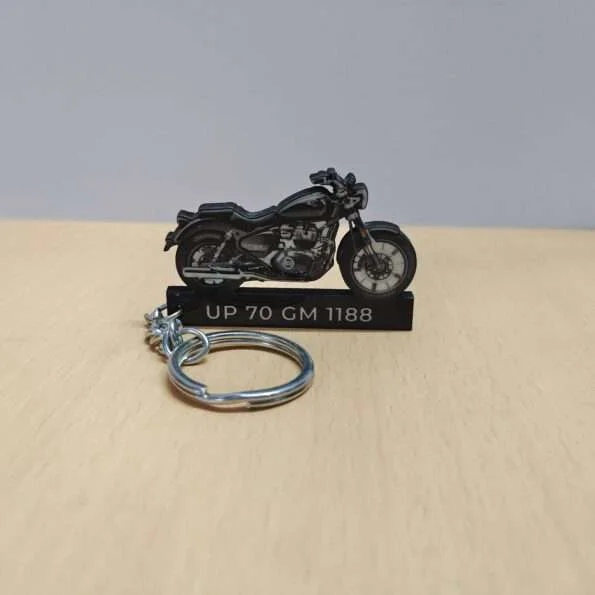 Customized Royal Enfield Super Meteor 650 Astral Black Colorful Bike Shape Gel Number Plate Keychain