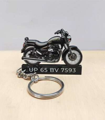 Customized Royal Enfield Thunderbird 350 Lightning Green Colorful Bike Shape Gel Number Plate Keychain