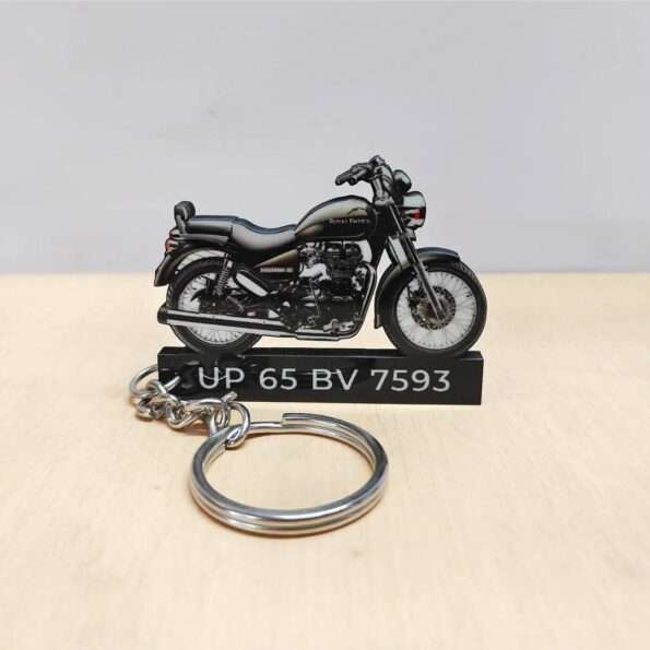 Customized Royal Enfield Thunderbird 350 Lightning Green Colorful Bike Shape Gel Number Plate Keychain