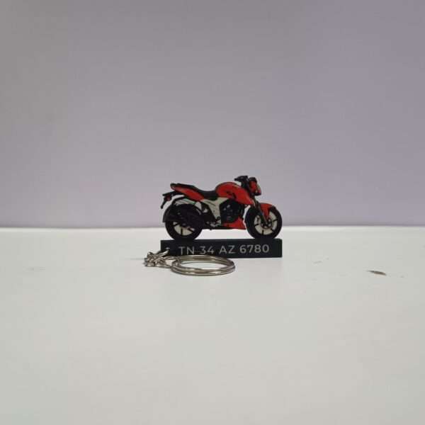 Customized TVS Apache RTR 160 4V Racing Red Colorful Bike Shape Gel Number Plate Keychain