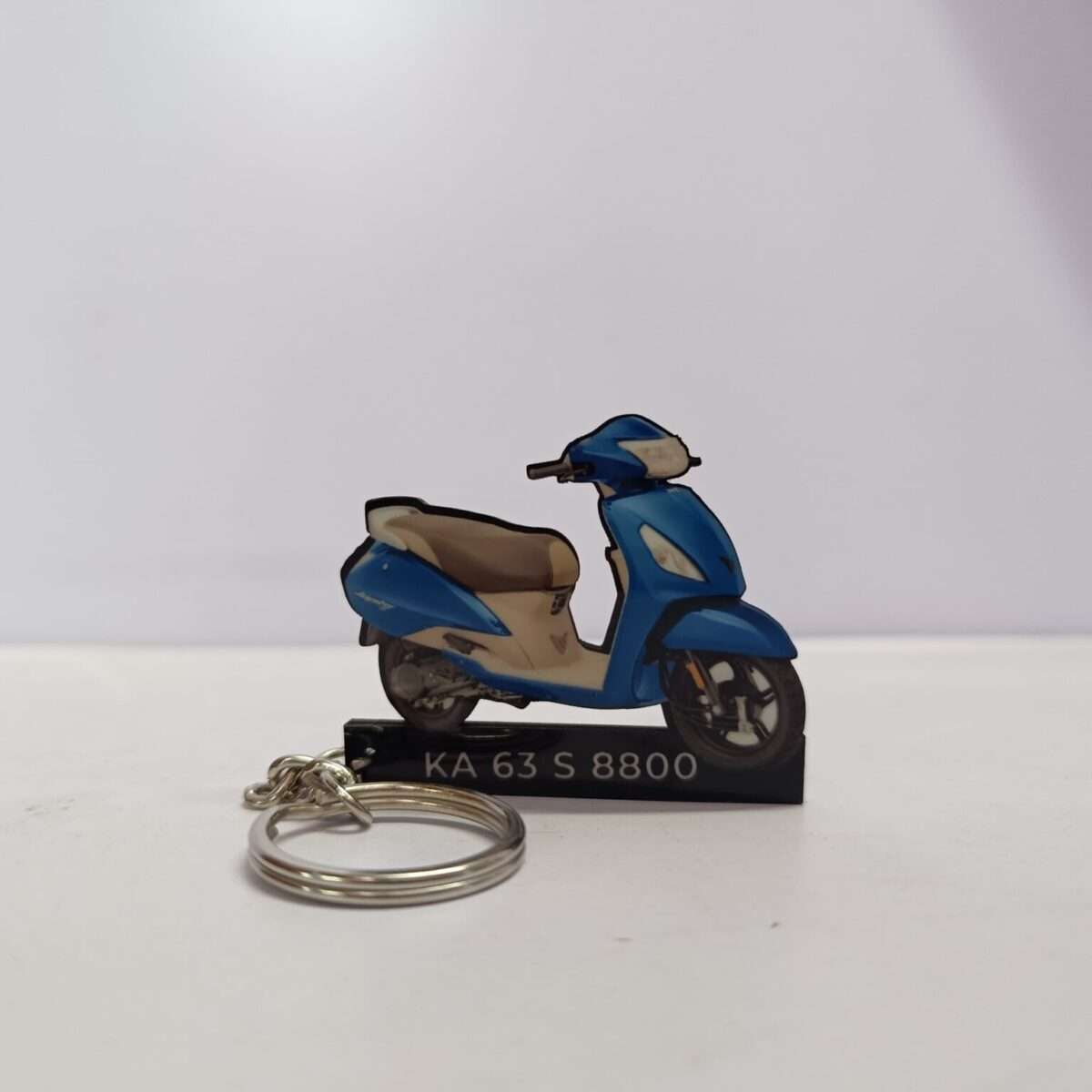 Customized TVS Jupiter ZX Starlight Blue Colorful Scooter Shape Gel Number Plate Keychain