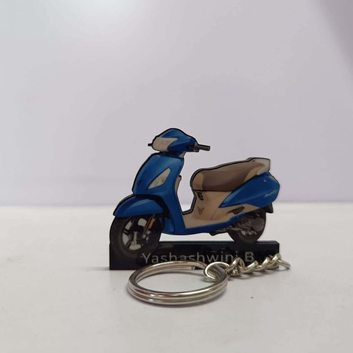 Customized TVS Jupiter ZX Starlight Blue Colorful Scooter Shape Gel Number Plate Keychain (2)