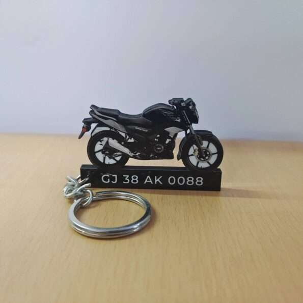 Customized TVS Raider 125 Wicked Black Colorful Bike Shape Gel Number Plate Keychain