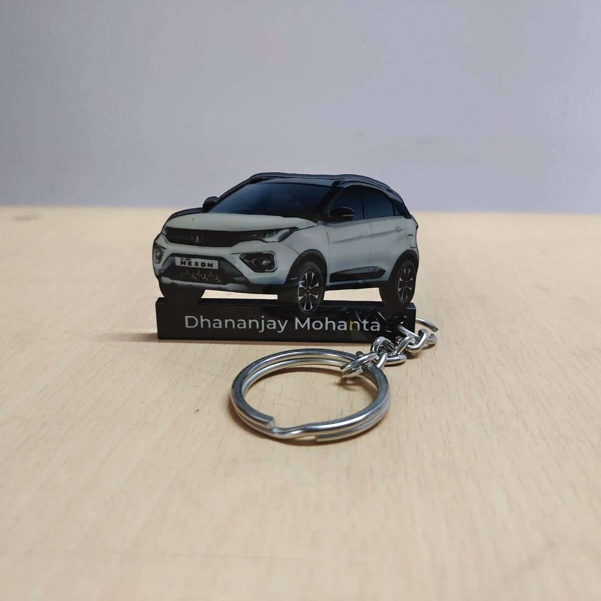 Customized Tata Nexon Calgary White Colorful Car Shape Gel Number Plate Keychain (2)