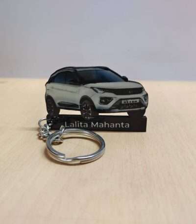 Customized Tata Nexon Calgary White Colorful Car Shape Gel Number Plate Keychain