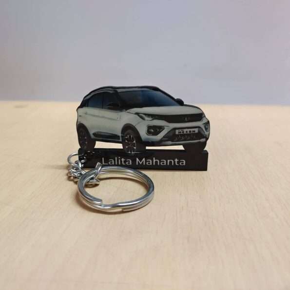 Customized Tata Nexon Calgary White Colorful Car Shape Gel Number Plate Keychain
