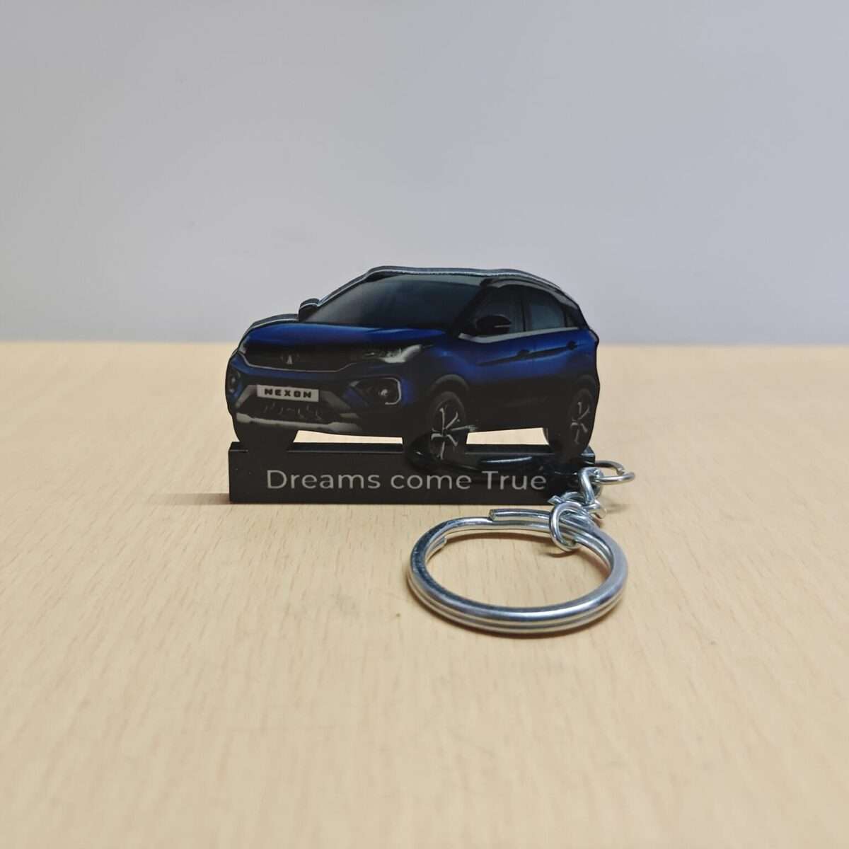 Customized Tata Nexon Royale Blue Colorful Car Shape Gel Number Plate Keychain (2)
