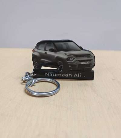 Customized Tata Punch Daytona Grey With Black Roof Colorful Car Shape Gel Number Plate Keychain