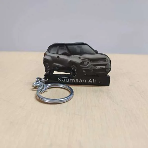 Customized Tata Punch Daytona Grey With Black Roof Colorful Car Shape Gel Number Plate Keychain