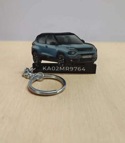 Customized Tata Punch Tropical Mist With Black Roof Colorful Car Shape Gel Number Plate Keychain