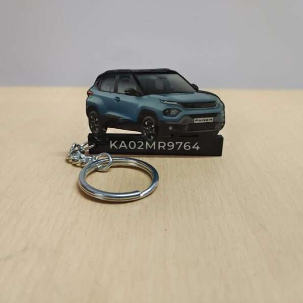 Customized Tata Punch Tropical Mist With Black Roof Colorful Car Shape Gel Number Plate Keychain