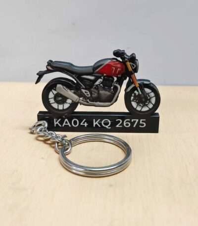 Customized Triumph Speed 400 Carnival Red Phantom Black Colorful Bike Shape Gel Number Plate Keychain