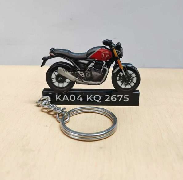 Customized Triumph Speed 400 Carnival Red Phantom Black Colorful Bike Shape Gel Number Plate Keychain