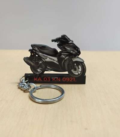 Customized Yamaha Aerox 155 Metallic Black Colorful Scooter Shape Gel Number Plate Keychain
