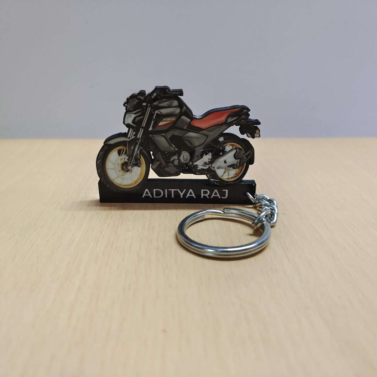 Customized Yamaha FZ-S DLX Features Metallic Black Colorful Bike Shape Gel Number Plate Keychain (2)
