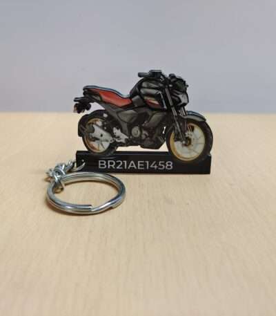 Customized Yamaha FZ-S DLX Features Metallic Black Colorful Bike Shape Gel Number Plate Keychain