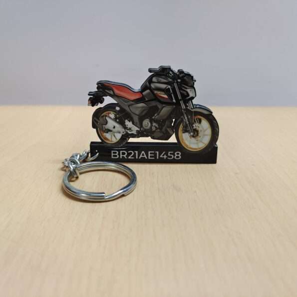 Customized Yamaha FZ-S DLX Features Metallic Black Colorful Bike Shape Gel Number Plate Keychain