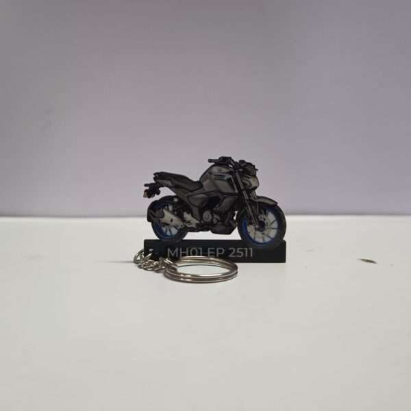 Customized Yamaha FZ-S FI V4 DLX Metallic Grey Colorful Bike Shape Gel Number Plate Keychain