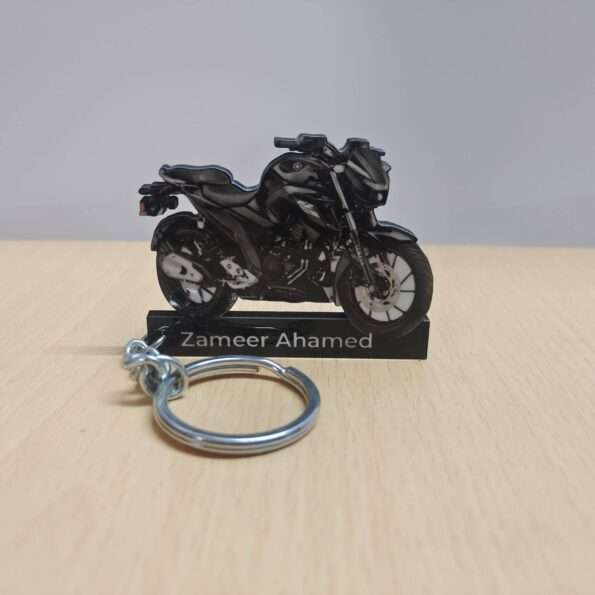 Customized Yamaha FZ25 Metallic Black Colorful Bike Shape Gel Number Plate Keychain