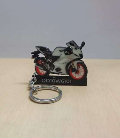 Customized Yamaha R15 V4 Intensity White Colorful Bike Shape Gel Number Plate Keychain