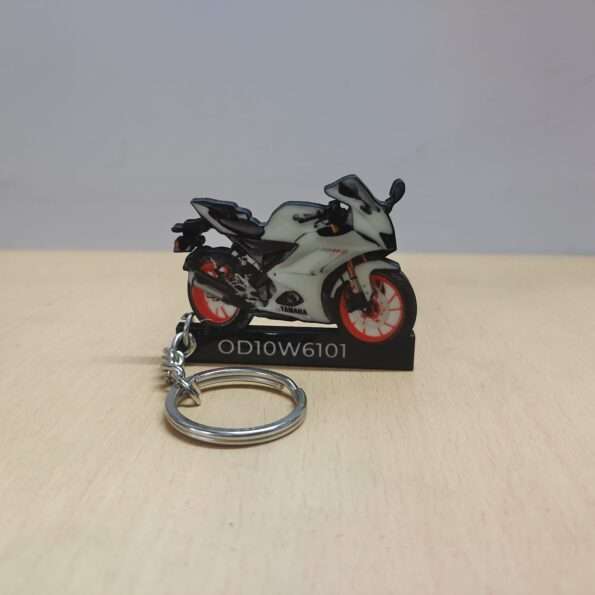 Customized Yamaha R15 V4 Intensity White Colorful Bike Shape Gel Number Plate Keychain
