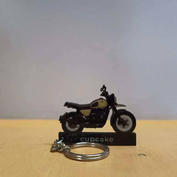 Customized Yezdi Scrambler Outlaw Olive Colorful Bike Shape Gel Number Plate Keychain