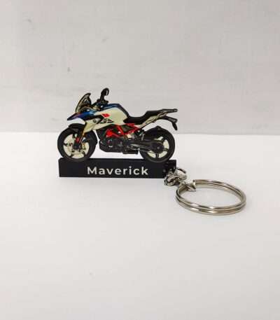 Customized BMW G 310 GS Polar White Racing Blue Metallic Colorful Bike Shape Gel Number Plate Keychain