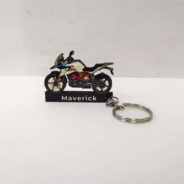 Customized BMW G 310 GS Polar White Racing Blue Metallic Colorful Bike Shape Gel Number Plate Keychain
