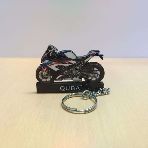 Customized BMW S1000 RR 2021 Light White Racing Blue Metallic Racing Red Colorful Bike Shape Gel Number Plate Keychain