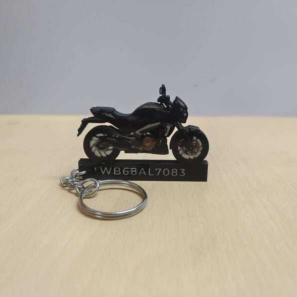 Customized Bajaj Dominar 400 Matte Black Colorful Bike Shape Gel Number Plate Keychain (2018)
