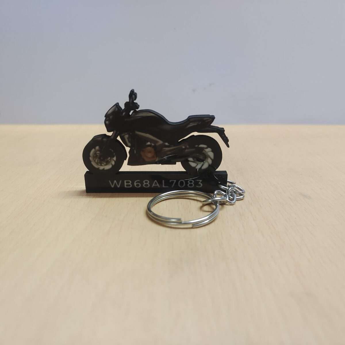 Customized Bajaj Dominar 400 Matte Black Colorful Bike Shape Gel Number Plate Keychain (2019)