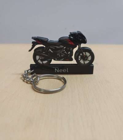 Customized Bajaj Pulsar 125 Red Carbon Fibre Edition Split Seat Colorful Bike Shape Gel Number Plate Keychain