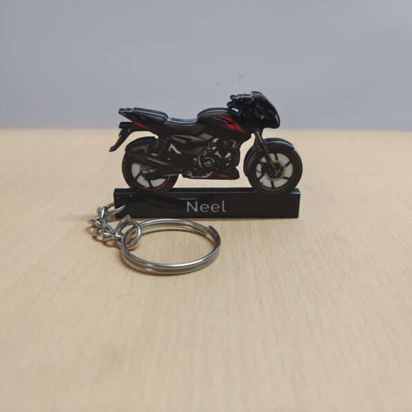 Customized Bajaj Pulsar 125 Red Carbon Fibre Edition Split Seat Colorful Bike Shape Gel Number Plate Keychain