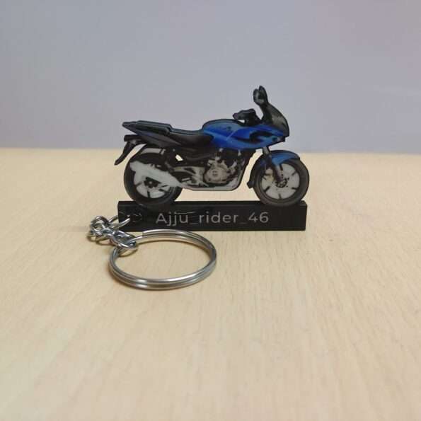Customized Bajaj Pulsar 220 F Plasma Blue Colorful Bike Shape Gel Number Plate Keychain
