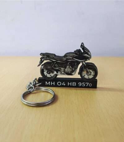 Customized Bajaj Pulsar 220F Black Silver Colorful Bike Shape Gel Number Plate Keychain