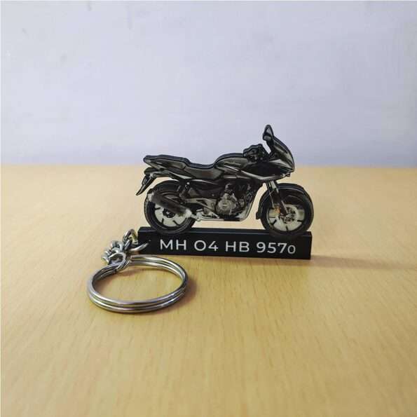 Customized Bajaj Pulsar 220F Black Silver Colorful Bike Shape Gel Number Plate Keychain