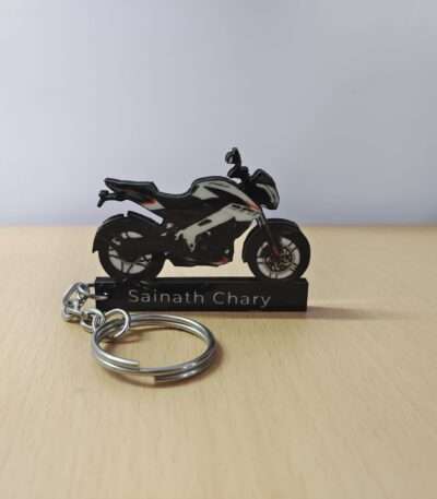 Customized Bajaj Pulsar NS200 Metallic Pearl White Colorful Bike Shape Gel Number Plate Keychain