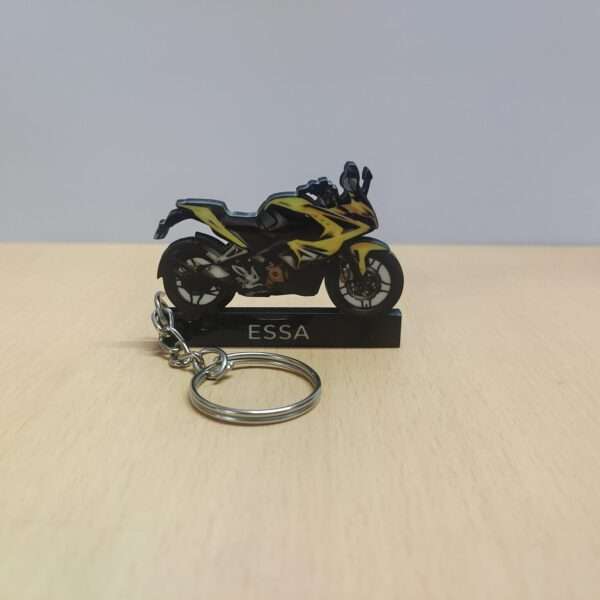 Customized Bajaj Pulsar RS200 Yellow Colorful Bike Shape Gel Number Plate Keychain