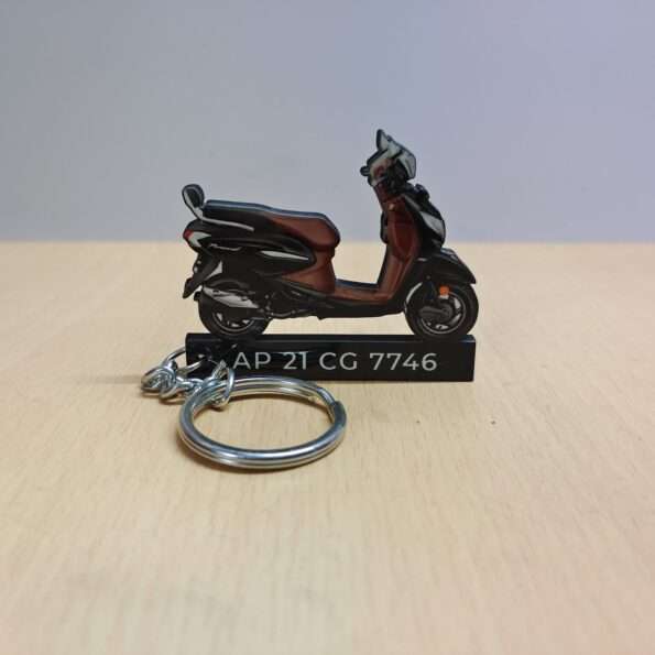 Customized Hero Pleasure + Xtec Matte Black Colorful Scooter Shape Gel Number Plate Keychain