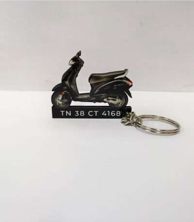 Customized Honda Activa 5G Black Colorful Scooter Shape Gel Number Plate Keychain