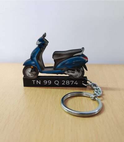 Customized Honda Activa 5G Trance Blue Metallic Colorful Scooter Shape Gel Number Plate Keychain