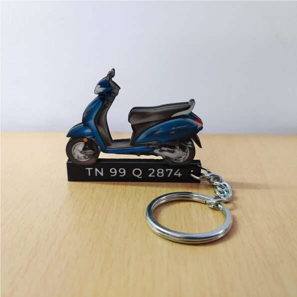 Customized Honda Activa 5G Trance Blue Metallic Colorful Scooter Shape Gel Number Plate Keychain