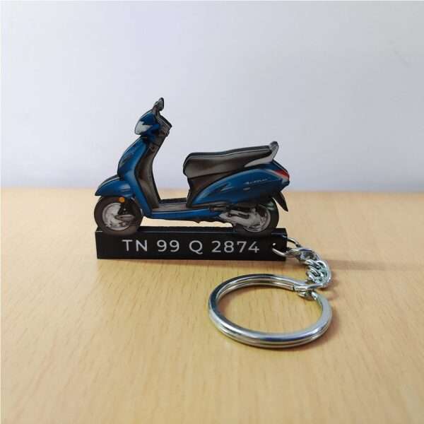 Customized Honda Activa 5G Trance Blue Metallic Colorful Scooter Shape Gel Number Plate Keychain