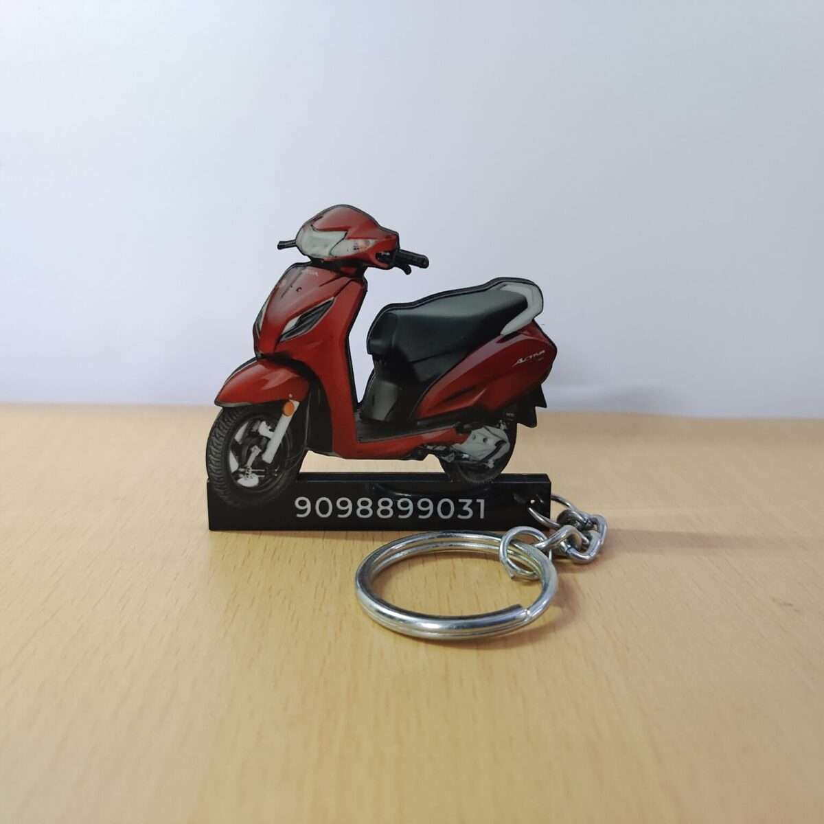 Customized Honda Activa 6G Rebel Red Metallic Colorful Scooter Shape Gel Number Plate Keychain